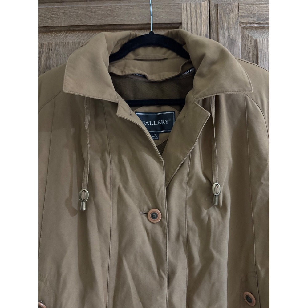 Gallery Trench Coat Removable Hood Classic Rain Coat Button Front Size 12 Medium - Picture 11 of 16